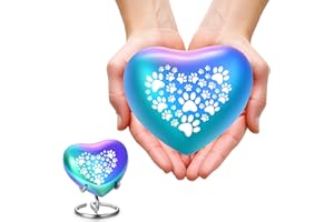 QGJNSGC Heart Shaped Urns for Human Ashes - Small Urns for Pet Ashes Heart Shaped Urn for Cat Dog Ashes Mini Urn - Small Keepsake Urn Cat Urn Dog Urn (Rainbow Paw)