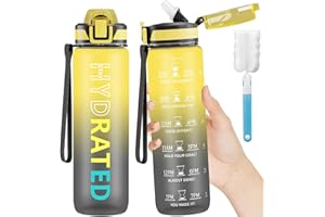 QLUR Gourde, 1L Gourde Sport avec Paille et GraduéE, 1 Litre éTanche Bouteille D'Eau avec Brosse, Gourdes Motivation sans BPA pour Fitness, Bureau, L'éCole, Yoga