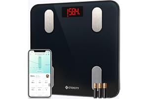 Etekcity Smart Fat Cyfrowa waga osobowa, BMI, utrata wagi, 13 klawiszy synchronizacja kompozycji ciała z innymi aplikacjami fitness, czarna, 30 x 30 cm