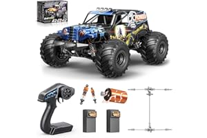 WOMAQU Coches RC sin escobillas 1/14 para adultos y niños, rápido 52 km/h (3S 70 km/h), amortiguador de aceite eléctrico 4WD de alta velocidad, camión RC de control remoto todoterreno con dos baterías Lipo