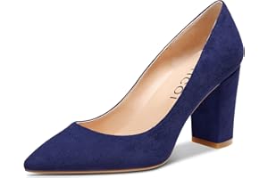 Aachcol Mujer Chunky Ancho Medio Alto High Heel Pumps Slip-on Puntiaguada Punta Dress Zapatos Oficina Fiesta de Boda Ante 8 CM