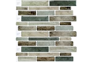 LONGKING Self-Adhesive Kitchen Backsplash, Marble Look Decorative Tiles (10 Tiles)