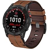 Leder Armband für Garmin Fenix 7X, 26mm Echte Leder Ersatzarmband Quick-Fit Uhrenarmband für Garmin Fenix 6X, Fenix 6X Pro, F