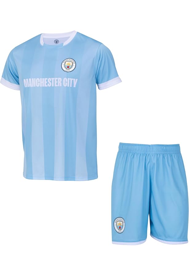 Pyjama Officiel Manchester City FC | T-Shirt Et Short | Garçon 2-13 Ans | Matériau Doux Et Confortable