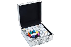 Engelhart - 250160 - Dominó Tren Mexicano D12 - Maletín Aluminio - 91 Fichas + 8 Locomotoras Colores + Estación - 2 a 8 Jugadores