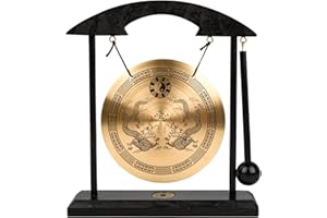 Mose Cafolo Zen Art Table Brass Gong – Feng Shui Desk Gong for Home Decor Dragon with Taiji Symbols Meditation, Housewarming, and Blessing Gift