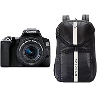 Canon EOS 200D II 24.1MP Digital SLR Camera + EF-S 18-55mm is STM Lens + EF-S 55-250mm is STM Lens (Black) + Arctic Fox Jet Black 15.5" Laptop - Camera Backpack