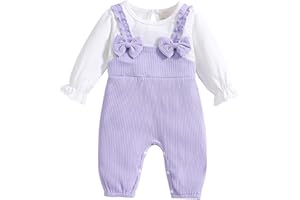 Refein Newborn Baby Girl Clothes Ruffle Long Sleeve Romper Bodysuit Cotton Ribbed Bowknot Jumpsuit Onesie Outfit Set