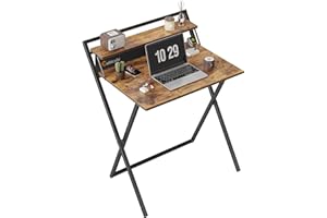 CubiCubi Small Folding Computer Desk 76 cm with Shelf and Storage Bag, No Assembly Required, Home Office Writing Desk, Small Study Table,Brown