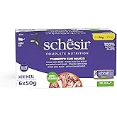 Schesir Tam ve Dengeli Ton Balığı ile Dana Etli J&ouml;le İ&ccedil;inde Kedi Konservesi Multipack 6x50g