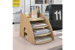 PUNCIA Organizzatore di File di Carta a 4 Livelli Organizer da Scrivania in Legno Scomparto per Archiviazione dei Documenti Vassoio per Lettere di Casa e del l'Ufficio Scolastico (Tipo C)