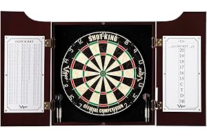Viper Hudson All-in-One Dart Center: Classic Solid Wood Cabinet & Official Sisal/Bristle Dartboard Bundle with Steel-Tip Dart Set, Dry Erase Scoreboard & Out-Chart, Mahogany Finish