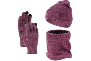 DURINM Tricotés Bonnet Écharpe et Gants Ensemble 3 Pièces Hiver Tricotés Ensemble Bonnet Écharpe Gants D'écran Tactile 3 en 1 Doublure Molleton Doux Ski Bonnet Épais Chaud Cache-Cou Extensible