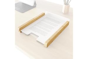 KD Essentials Bandeja para documentos sin plástico y respetuosa con el medio ambiente hecha de bambú 100% FSC y metal blanco (mantiene el orden en el escritorio y el lugar de trabajo, práctico)
