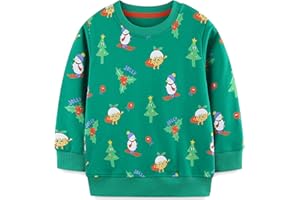 LANGUBABY Sudaderas Niño Dinosaurio Navidad Sweatshirt Manga Larga 100% Algodón Camiseta sin Capucha para Niños 1-7 Años