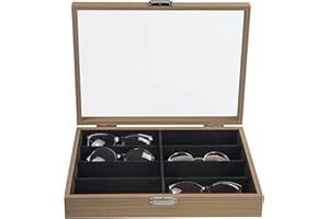 LAUBLUST Brillenbox MDF 8 Fächer - ca. 35 x 26 x 7 cm, Naturbraun | Brillenkasten mit Glas-Deckel