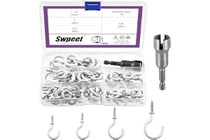 Swpeet 86st 4 Storlekar 1,9 cm 2,2 cm 2,5 cm 3,2 cm Vit Vinylbelagda Skruvkrokar och Fjädermutter-Set, Takkrokar, Väggkrokar, Tunga Koppskruvkrokar, Växtkrokar, Kökskrokar