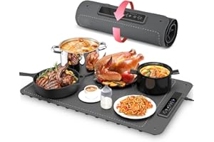 Mojimdo Warming Plate Wärmeplatte für Speisen – Lebensmittelechtes Silikon, 3 Temperaturstufen, vollflächige Erwärmung, flexibel aufrollbar & aufhängbar, ideal für Zuhause, Buffets & Partys – Grau
