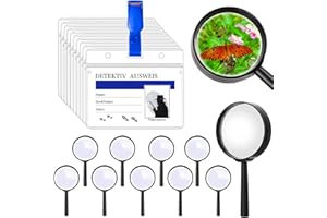 Meanju Lupa para Niños 10 Piezas, Juego de Lupa Detectiva con Tarjetas de Identificación de Detective y Clip, Lupas Infantiles de Plástico, para Detective Espía Agente Secreto Juego de rol