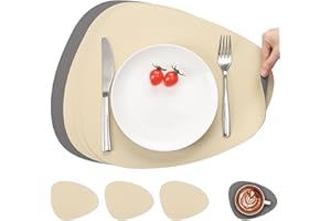 Myir JUN Manteles Individuales y Posavasos de Cuero, Salvamanteles Individuales y Posavasos Lavables de PVC Manteles Individuales y Posavasos (Gris Trigo Amarillo, Juego de 4)