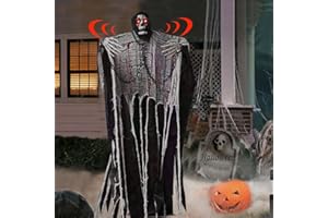 YODITI Decoracion Halloween Terror, Fantasma Colgante Halloween, 180 CM Fantasma Decoraciones Halloween con Luces Y Sonidos, Calavera Colgante Fantasma Animado Decoración Halloween Casa Embrujada Fiesta