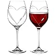 DIAMANTE Swarovski Red Wine Glasses Pair – ‘Hearts’ Collection Crystal Wine Goblets Set of 2