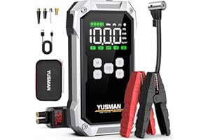 YUSMAN Avviatore Batteria Auto - 7000A, Booster Avviatore Batteria Auto con Compressore 150PSI (per Motori 12V ALL GAS e 10.0L DIESEL),5 V/3A, Jump Starter Doppia USB, Torcia a LED, Display LCD