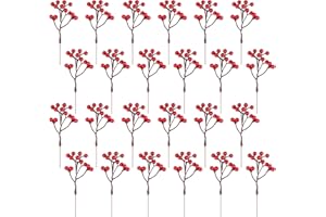 Fangoo 24 Stück 18cm Künstliche Rote Beeren für Weihnachtsbaum Deko Stechpalmenbeeren Zweige Dekorationen für Weihnachten Zuhause Holly Beeren für Handwerk Winter Urlaub Hochzeit Deko
