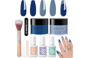 Aokitec Kit per unghie in polvere a immersione, blu e luccicante, con liquido per unghie, kit per nail art, facile da trasportare e usare, set per unghie in acrilico, regalo per donne e ragazze