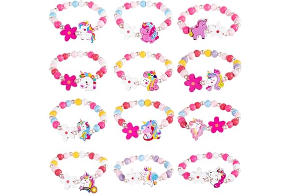 AUAUY Bracelet Enfant Fille Coloré Bois Fleur Coeur Papillon Bijoux Élastique Bracelet Amitié pour Petits Cadeaux Anniversaire Fille Noël Fête Jouet