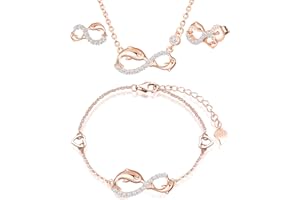 INFINIONLY Ensemble de bijoux, collier bracelet et boucles d'oreilles en argent 925, collier bracelet boucle d'oreille femme fille, pendentif de symbole infini et dauphin mignon, zircon incrusté