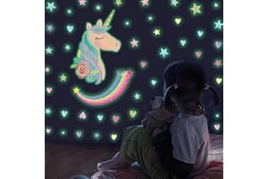 CHUAINXIN Pegatinas de Pared Unicornio Luminosas, Fluorescente Arcoíris Adhesivos de Pared Decorativas, Vinilo Decorativo de Estrellas Luminoso, Wall Sticker para Dormitorio de Niño/Niña Decoración Habitación
