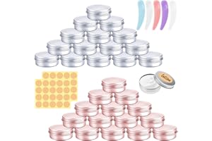 Zeuwets 30 Piezas Tarros de Aluminio, 15ml Contenedores Cosmético de Viaje, Envases de Vacío Pequeños, Latas Aluminio con Tapas, Mini Espátulas y Etiquetas para Cosmética Crema Loción (Plateado/Rosa)