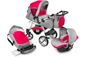 SAFERIDE Buggie Urbano Red Zone | 3-in-1-System | Kinderwagen, Kombikinderwagen, Babyschale, Autositz System | Zwei-Wege-Griff | Travel System | Moderner, Leichter Trolley mit Allem Zubehör Inklusive