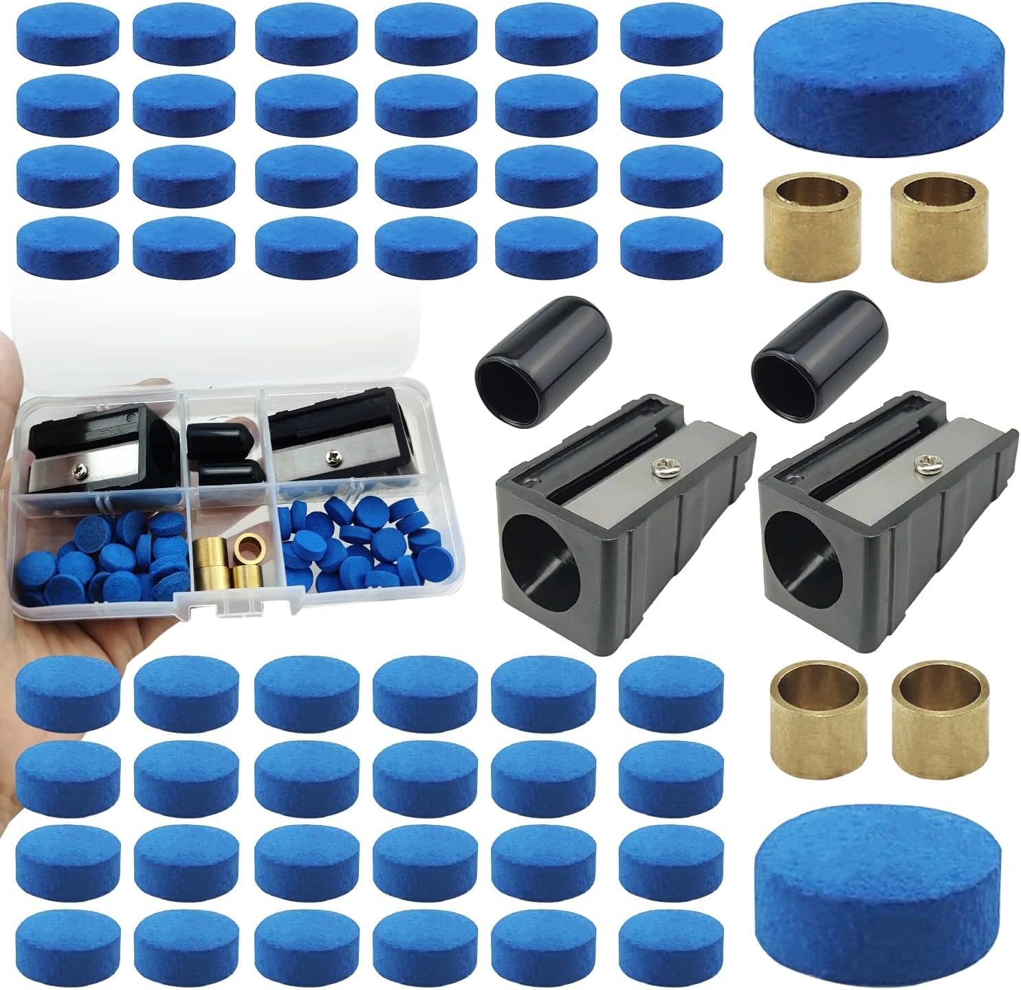 Kit de ajuste de taco de billar SHUIYUE, incluye puntas de taco, protector de taco de billar, afilador de punta de taco, ferrules de punta de taco, con caja de almacenamiento
