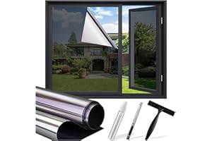 Lifetree Pellicola a specchio per finestre, per interni, protezione solare autoadesiva, dal calore, UV, privacy, nero, grigio, 44,5 x