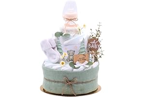 TRENDMAMA Trend Mama Windeltorte Wald mit Musselintuch,Babyflasche,Spucktuch, Babysocken (Green)