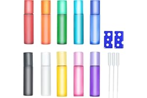 testyu 10 Piezas Botellas Roll On Cristal para Aceites Esenciales, 10 ml Botellas de Rodillos de Aceites Esenciales con Bola de Acero Inoxidable