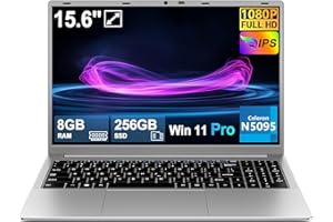 HUQPPQ 15.6 inch Laptop, Celeron N5095 (Up to 2.9GHz), 8GB RAM 256GB SSD, Full HD 1080P IPS Display, Notebook Win11 Pro, Webcam, WiFi 5, Type-C, Mini HDMI, Wireless Mouse Laptops for Business and Students