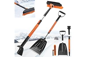 DAZZTIME 5 en 1 Rascador de Hielo para Coche,Rascador de Hielo para Coche con Escoba,Raspador de Hielo Extraíble,Rascador Hielo Coche,Eliminador Cepillos para Nieve Raspador,para Coches,Camiones y Suv