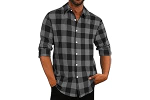 APOONABA Camisa Franela Hombre Manga Larga Cuadros Camisas Hombre Casual Shirts con Botón Vintage Franela Shirt Regular Fit