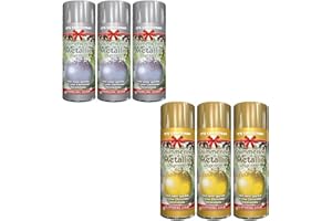 AbbeyShake Christmas Metallic Spray Paint - Combo Pack of 6 Cans (3 Gold, 3 Silver) - 200ml Each