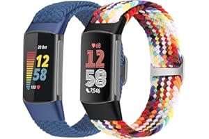 Yunshare Elastyczna, pleciona bransoletka kompatybilna tylko z Fitbit Charge 6/Fitbit Charge 5, regulowana, rozciągliwa tkanina nylonowa, bransoletka zastępcza do Fitbit Charge 6/Charge 5, dla kobiet