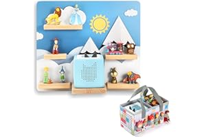 OUKNAK Floating Shelf for Toniebox, Wall Mount Magnetic Wooden Shelf with Carrying Case Compatible with Tonie Audio Player Figures Character for Children Baby's Room (Sun)