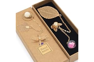 HEYMILA Lot de 2 marque-pages en métal faits à la main pour femme, avec papillon et libellule 3D, perles à paillettes en verre, pendentif perle et diamant, cadeaux pour étudiantes et femmes (#1-rose)
