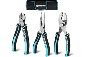 DURATECH 3 Pcs Pliers Tool Set, High Leverage Hand Tool -150 mm Long Nose Plier, Diagonal Cutting Plier and Slip Joint Pliers for Plumbing, Automotive and General Applications