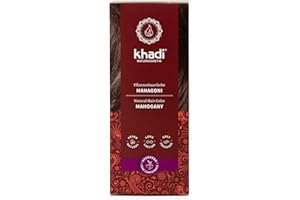 khadi MAHAGONI roślinna farba do włosów, całuje włosy w wyrazistym, aksamitno-ziemistym czerwono-brązowym kolorze, 100% roślinna, naturalna i wegańska, certyfikowane kosmetyki naturalne, 100g