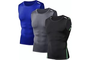 LUWELL PRO Compression Tops for Men Quick Dry 3 Pack Vest Tops T Shirts Mens Running Tank Top for Training,Basketball,Gym