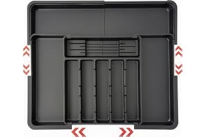 ZHUIYIWIN Portaposate Espandibile da Cucina con 2 Ceppi Rimovibili per Coltelli, Organizer Regolabile per Posate e Utensili da Cassetto (Nero)