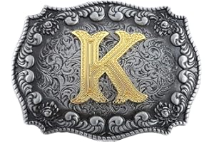 STARBRILLIANT Hebillas De Cinturón Occidentales Para Hombres De La A a La Z Con Letras Iniciales De Vaquero Con Borde Enrollable, Negro Y Gris